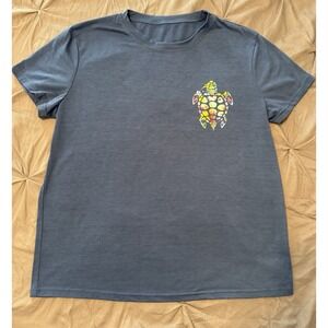 One Moons Turtle Funk Unisex XL T-Shirt Blue With Multicolored Graphic Graffiti